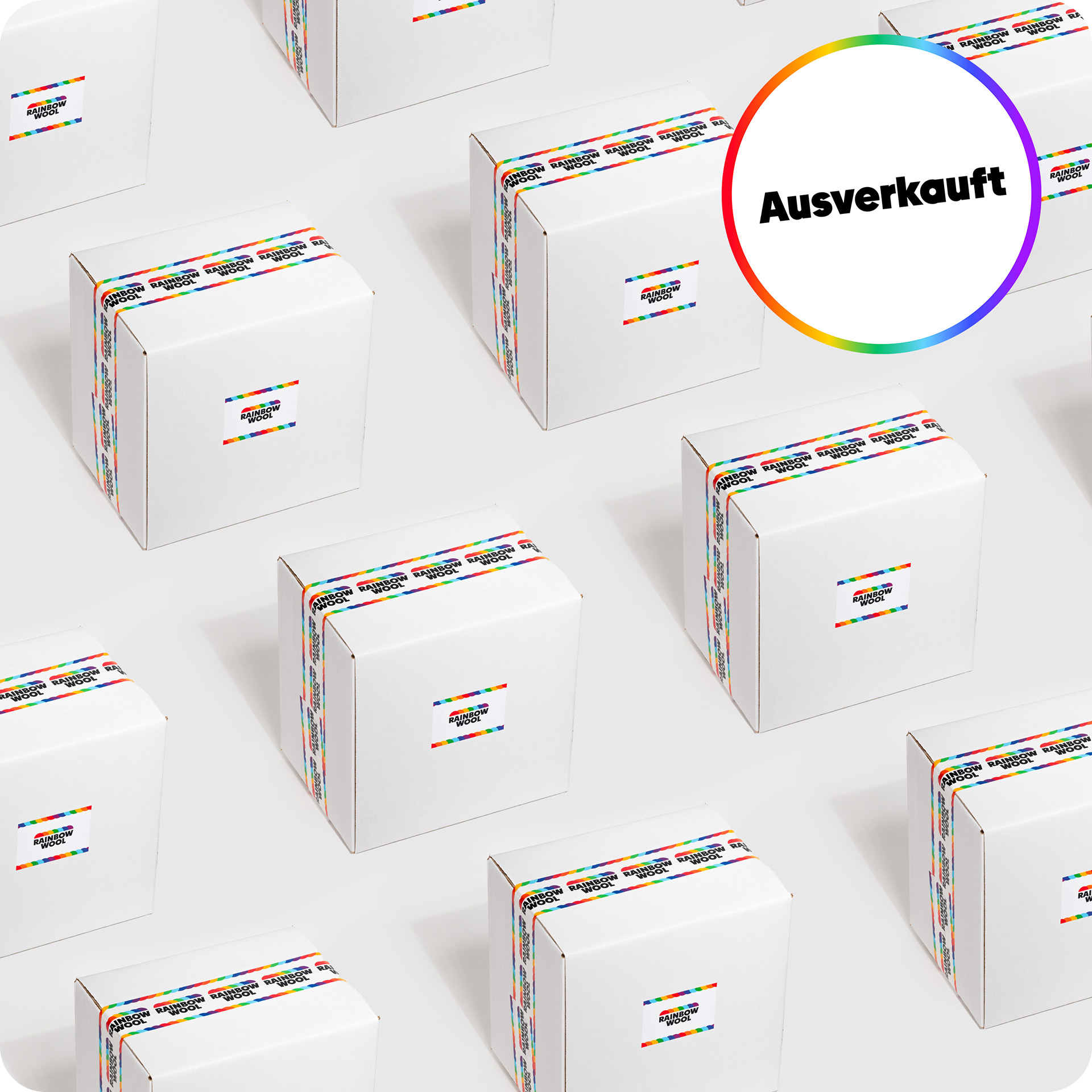Limitierte Kollektion “Ausverkauft” Limitierte Kollektion “Ausverkauft” Rainbow Wool Pakete auf einem weißen Hintergrund